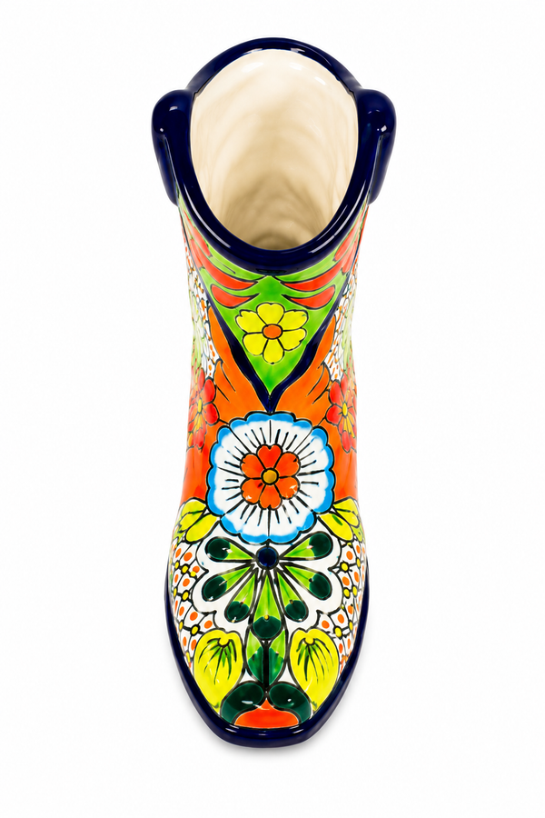 Talavera Ceramic Cowboy Boot Flower Vase Decor