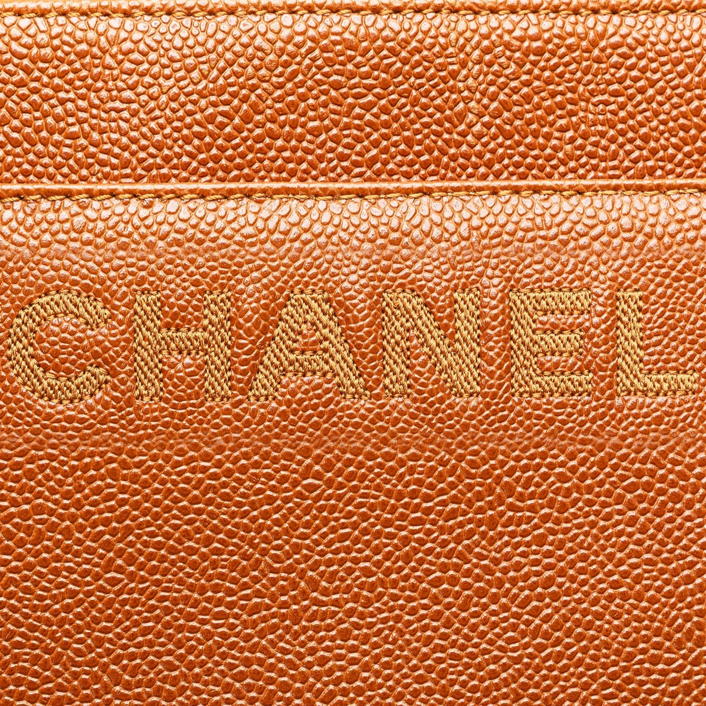 Chanel Caviar Logo Chain Tote Brown