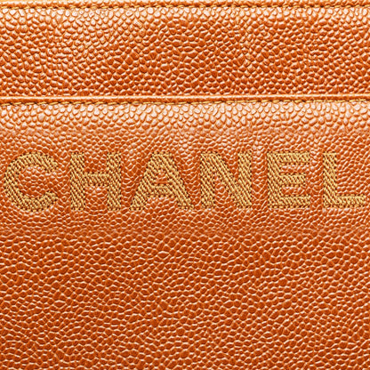 Chanel Caviar Logo Chain Tote Brown