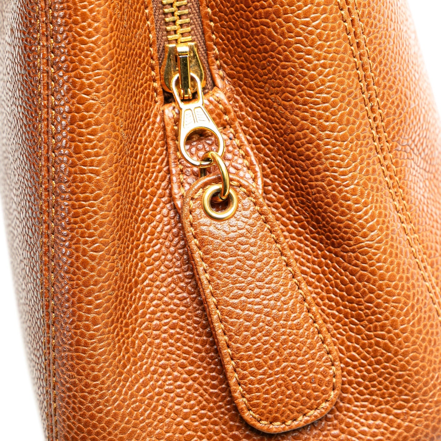 Chanel Caviar Logo Chain Tote Brown