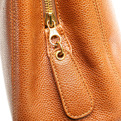 Chanel Caviar Logo Chain Tote Brown