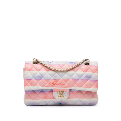 Chanel Medium Classic Printed Lambskin Watercolor Double Flap Pink