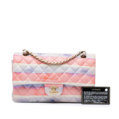 Chanel Medium Classic Printed Lambskin Watercolor Double Flap Multi