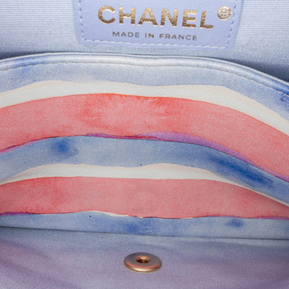 Chanel Medium Classic Printed Lambskin Watercolor Double Flap Pink