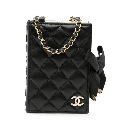 Chanel Quilted Lambskin Book Card Holder On Chain Black