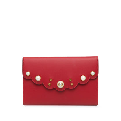 Gucci Leather Peony Pearly Wallet on Chain Red