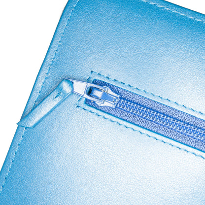 Chanel Chevron Aged Metallic Calfskin Gabrielle Wallet On Chain Blue