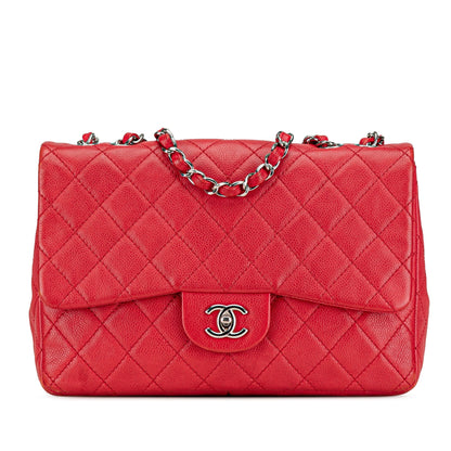 Chanel Jumbo Classic Caviar Single Flap Red