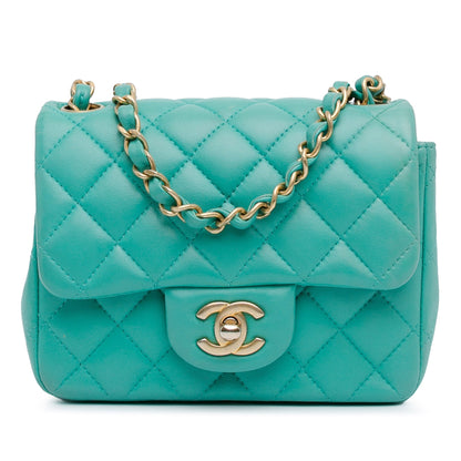 Chanel Mini Square Classic Lambskin Single Flap Green