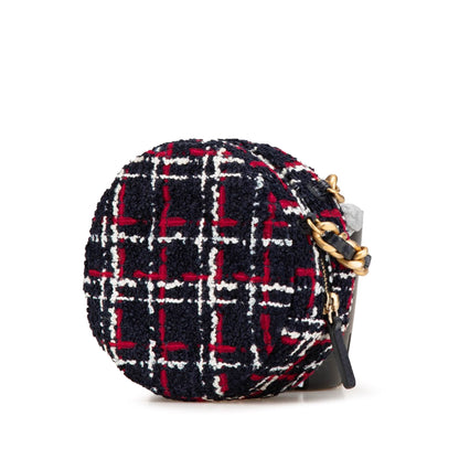 Chanel Tweed 19 Round Clutch with Chain Blue