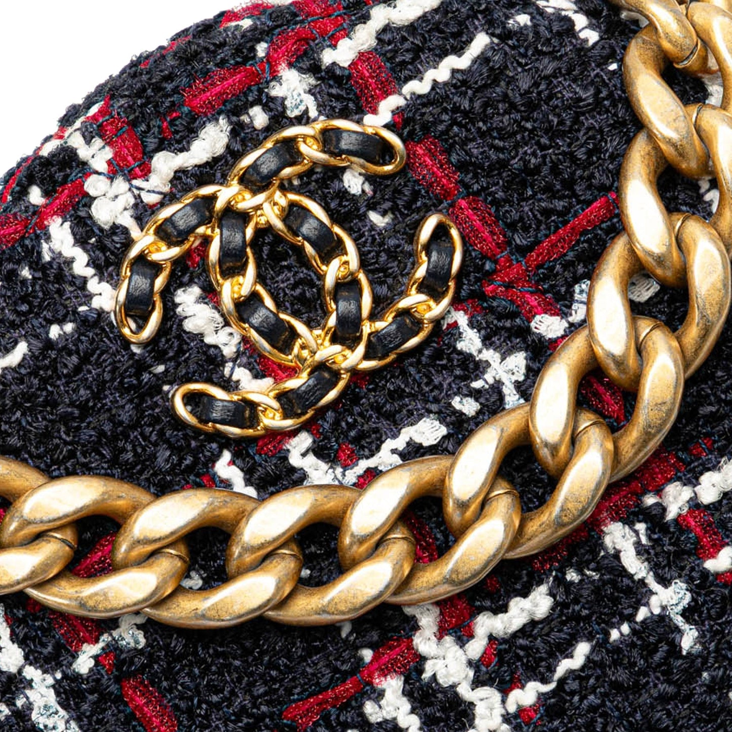 Chanel Tweed 19 Round Clutch with Chain Blue