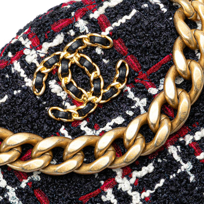 Chanel Tweed 19 Round Clutch with Chain Blue