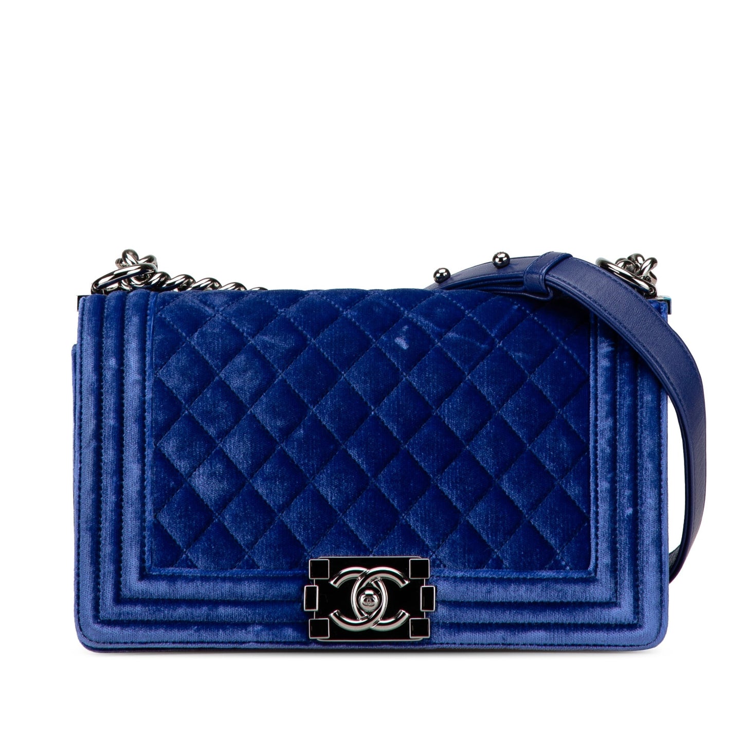 Chanel Old Medium Quilted Velvet Boy Flap Blue