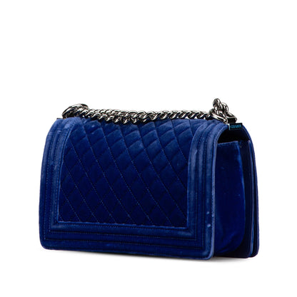 Chanel Old Medium Quilted Velvet Boy Flap Blue