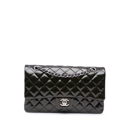 Chanel Medium Classic Striped Patent Double Flap Black