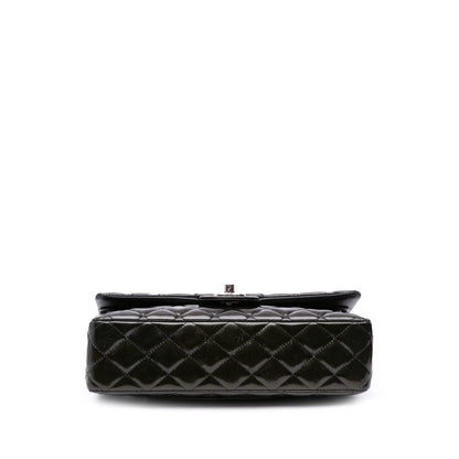 Chanel Medium Classic Striped Patent Double Flap Black