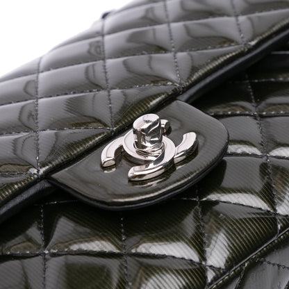 Chanel Medium Classic Striped Patent Double Flap Black