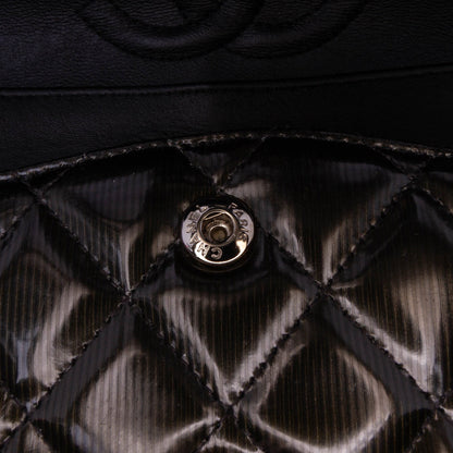 Chanel Medium Classic Striped Patent Double Flap Black
