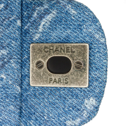 Chanel Medium Classic Printed Denim Double Flap Blue