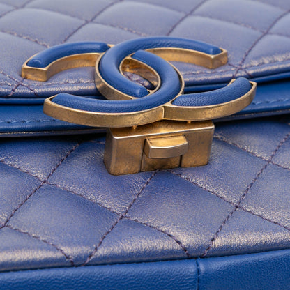 Chanel Medium Quilted Metallic Lambskin CC Chic Double Flap Blue