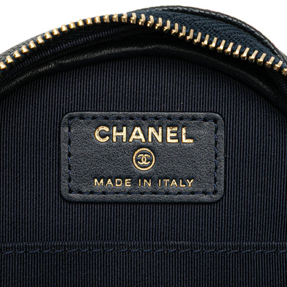 Chanel CC Quilted Caviar Round Clutch With Chain Blue