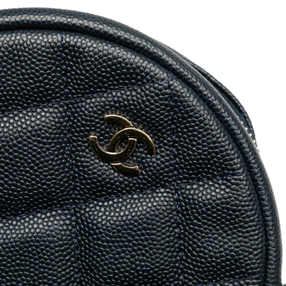 Chanel CC Quilted Caviar Round Clutch With Chain Blue