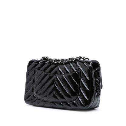 Chanel Mini Rectangular Classic Chevron Patent Single Flap Black