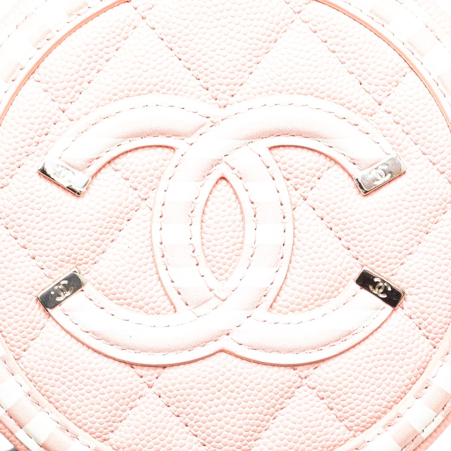 Chanel Caviar Striped CC Filigree Round Crossbody Pink