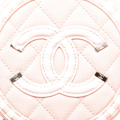 Chanel Caviar Striped CC Filigree Round Crossbody Pink