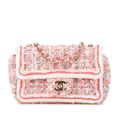 Chanel Mini Rectangular Classic Tweed Braid Flap Pink