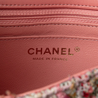 Chanel Mini Rectangular Classic Tweed Braid Flap Pink