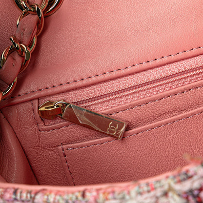 Chanel Mini Rectangular Classic Tweed Braid Flap Pink