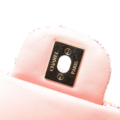 Chanel Mini Rectangular Classic Tweed Braid Flap Pink