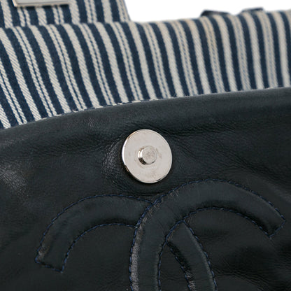 Chanel Medium Classic Canvas Sequin Stripes Double Flap Blue