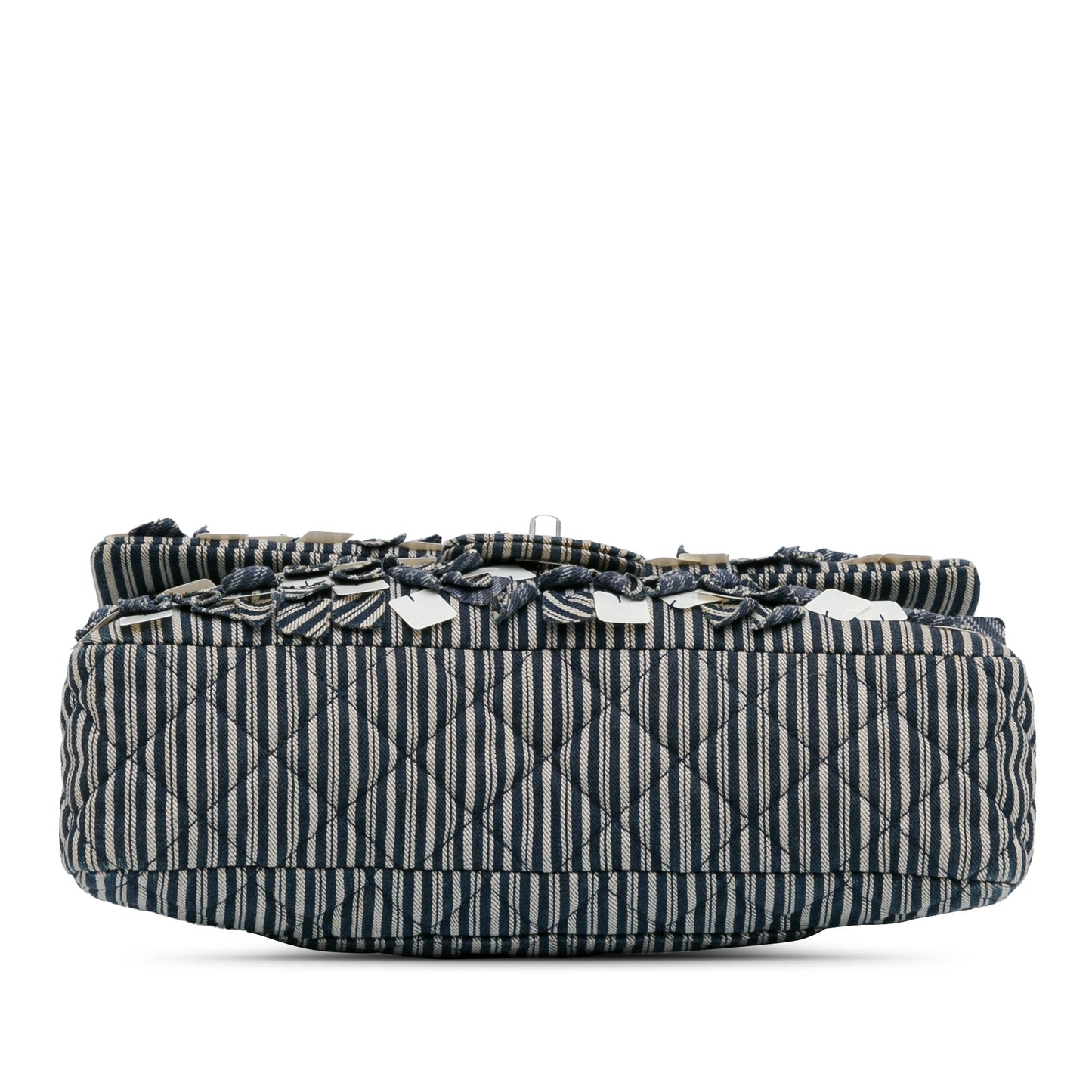 Chanel Medium Classic Canvas Sequin Stripes Double Flap Blue