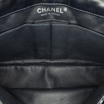 Chanel Medium Classic Canvas Sequin Stripes Double Flap Blue