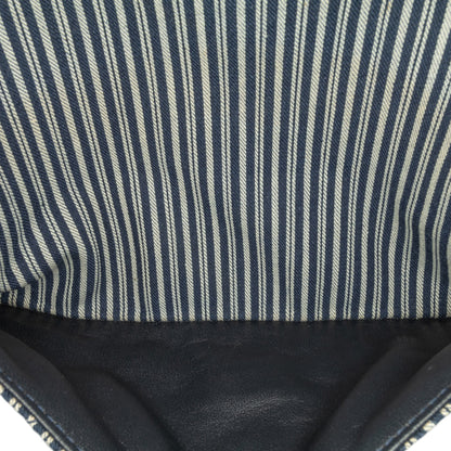 Chanel Medium Classic Canvas Sequin Stripes Double Flap Blue