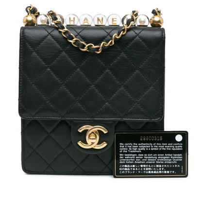 Chanel Quilted Goatskin Chic Pearls Flap Black