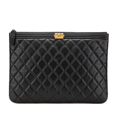 Chanel Medium Quilted Caviar Boy O Case Clutch Black