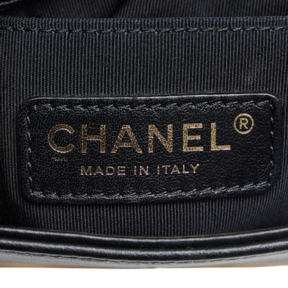 Chanel Mini Square Calfskin Graphic Flap Crossbody Bag Brown
