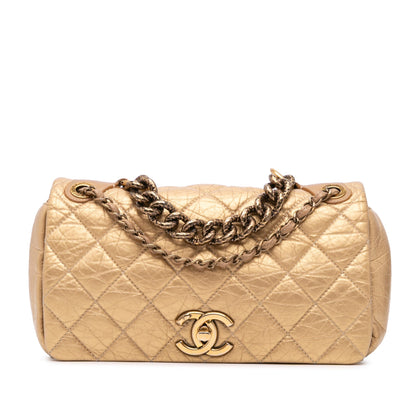 Chanel Medium Quilted Aged Calfskin Pondichery Flap Gold