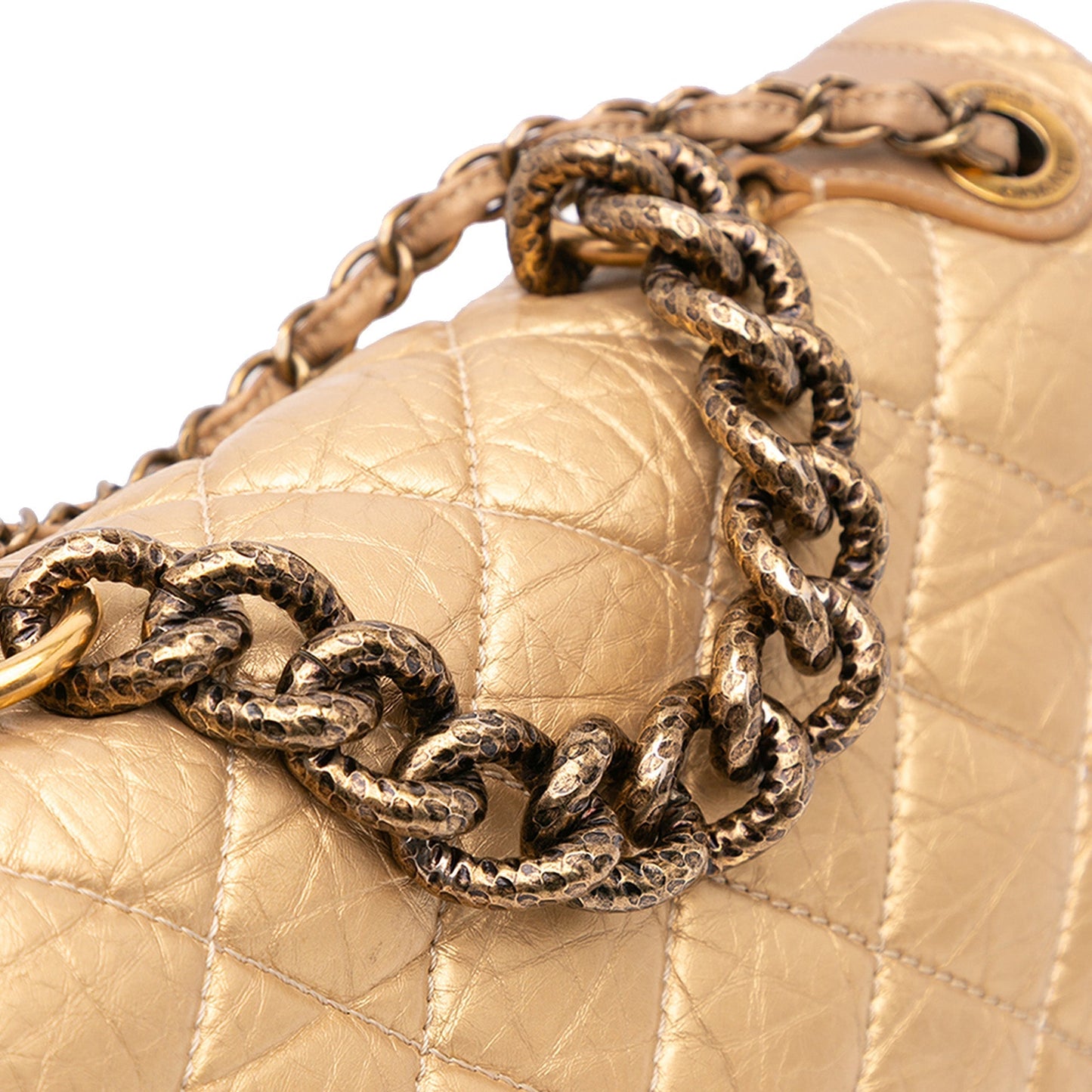 Chanel Medium Quilted Aged Calfskin Pondichery Flap Gold