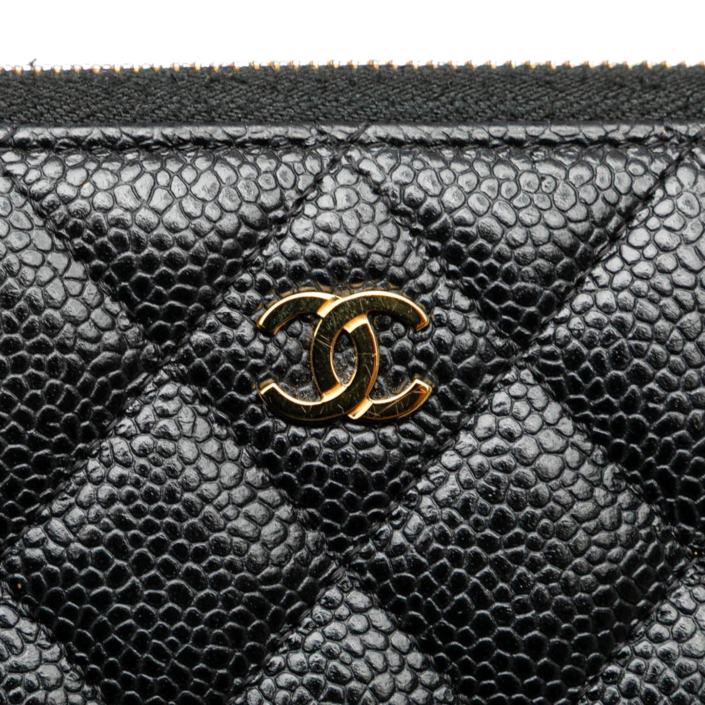 Chanel Quilted Caviar CC Zip Around Long Wallet Black