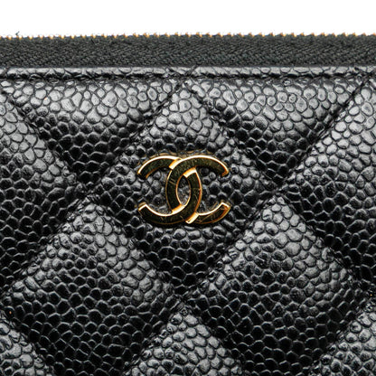 Chanel Quilted Caviar CC Zip Around Long Wallet Black