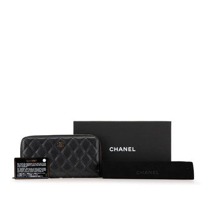 Chanel Quilted Caviar CC Zip Around Long Wallet Black