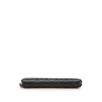 Chanel Quilted Caviar CC Zip Around Long Wallet Black