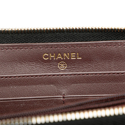 Chanel Quilted Caviar CC Zip Around Long Wallet Black