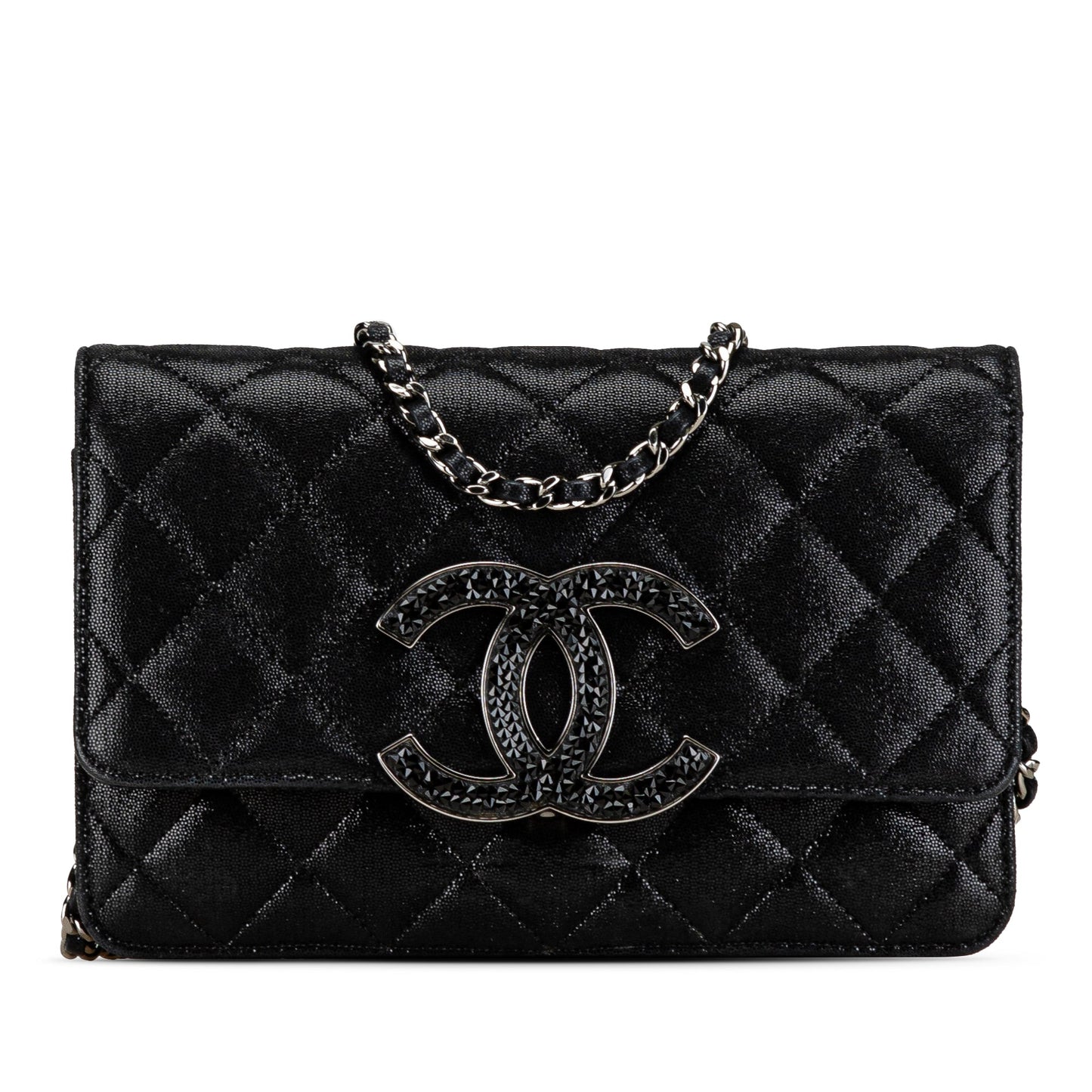 Chanel Iridescent Caviar Crystal CC Wallet On Chain Black