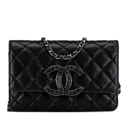 Chanel Iridescent Caviar Crystal CC Wallet On Chain Black