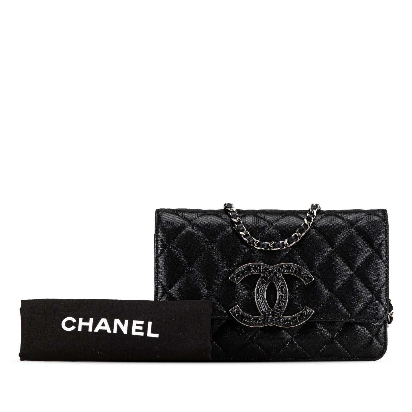 Chanel Iridescent Caviar Crystal CC Wallet On Chain Black